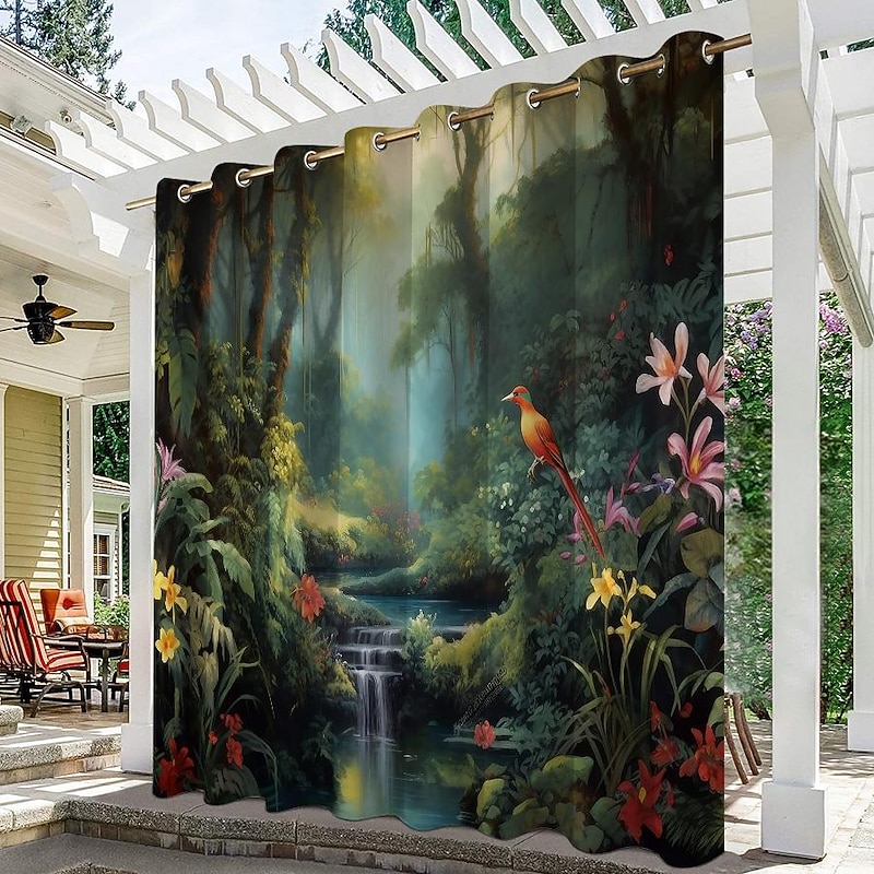 Waterproof Outdoor Curtain Privacy, Outdoor Shades, Sliding Patio Curtain Drapes, Pergola Curtains Grommet 3D Forest Landscape For Gazebo, Balcony, Porch, Party2