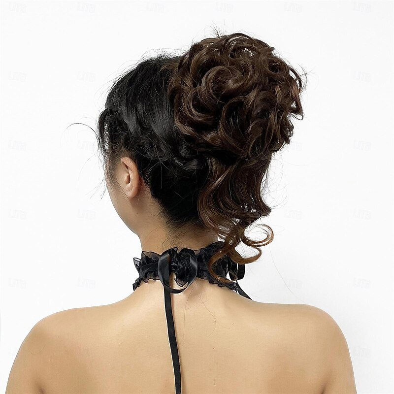 chignons Hair Bun Synthetic Hair Hair Piece Hair Extension Wavy Bouncy Curl Party Daily Daily Wear Brown4