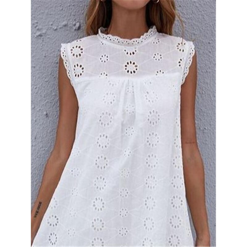 Women's White Dress Mini Dress Lace Patchwork Date Vacation Streetwear Stand Collar Sleeveless White Color2
