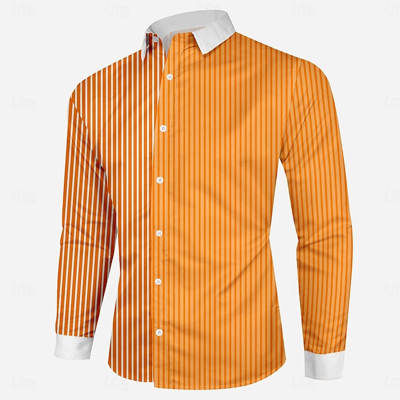 Men's Dress Shirt Printed Shirts Plaid Vacation Street Violet Royal Blue Orange Long Sleeve Turndown Spring & Summer Clothing Apparel Print4