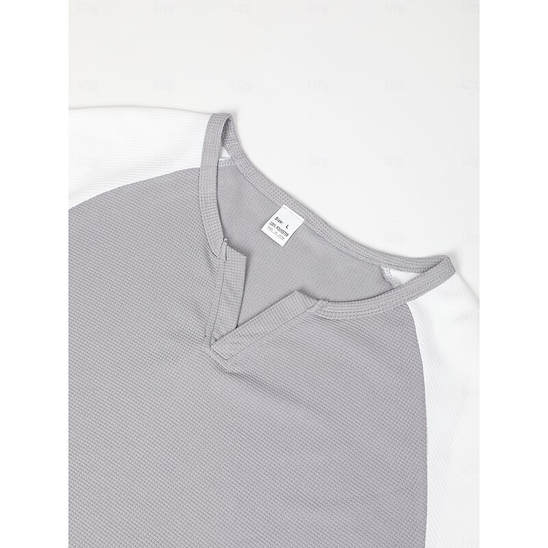 Men's Waffle Tee Waffle Shirt T Shirt Tee Top Long Sleeve V Neck Spring &  Fall Color Block Fashion Designer Basic Patchwork Vacation Street Going out Black Navy Blue Khaki Top Tee for Men3