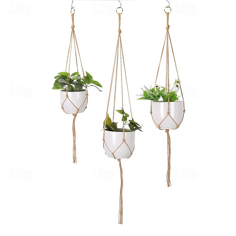 1pc Gardening Plant Hanging Basket With Net Bag For Flowerpot Jute Rope Suspension Planter Handmade Flower Pot Net Bag Handmade Plant Hanger Baskets3