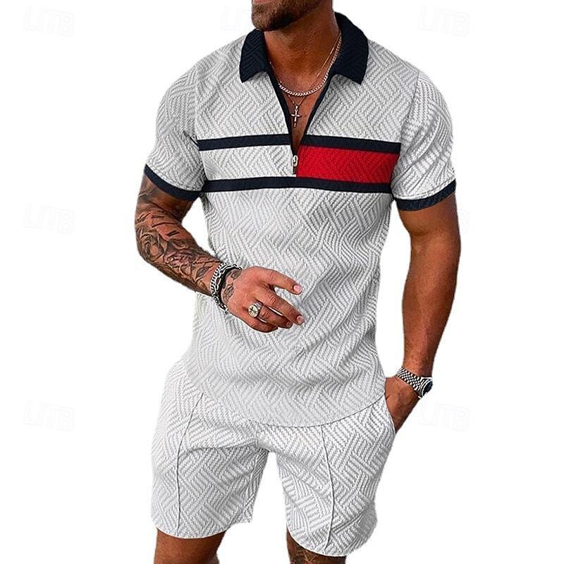 Men's Quarter Zip Polo Golf Shirt Daily Holiday Quarter Zip Short Sleeve Fashion Basic Color Block 2 Piece Spring & Summer Regular Fit White Red Quarter Zip Polo2
