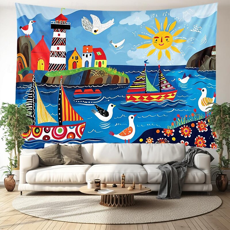 Sailing Landscape Hanging Tapestry Wall Art Large Tapestry Mural Decor Photograph Backdrop Blanket Curtain Home Bedroom Living Room Decoration4