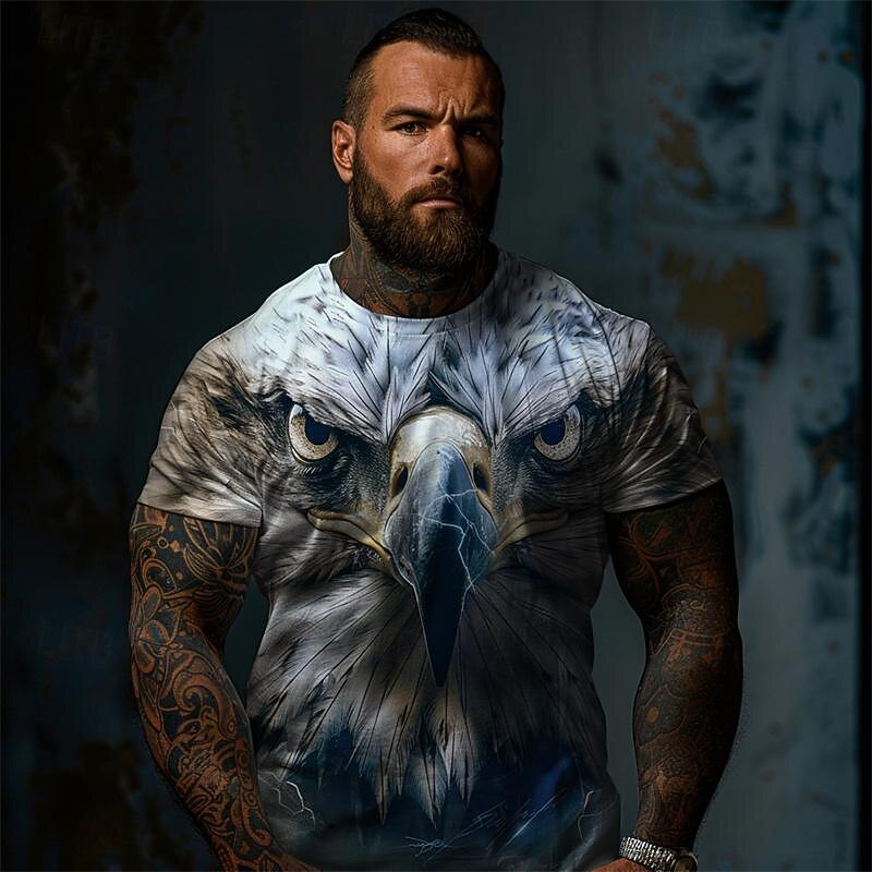 Men's Graphic Animal Eagle T Shirt Tee Top Short Sleeve T shirt 3D Print Crew Neck Shirt Designer Casual Street Style Sports Outdoor Holiday Going out White Blue Brown Spring & Summer Clothing Apparel4