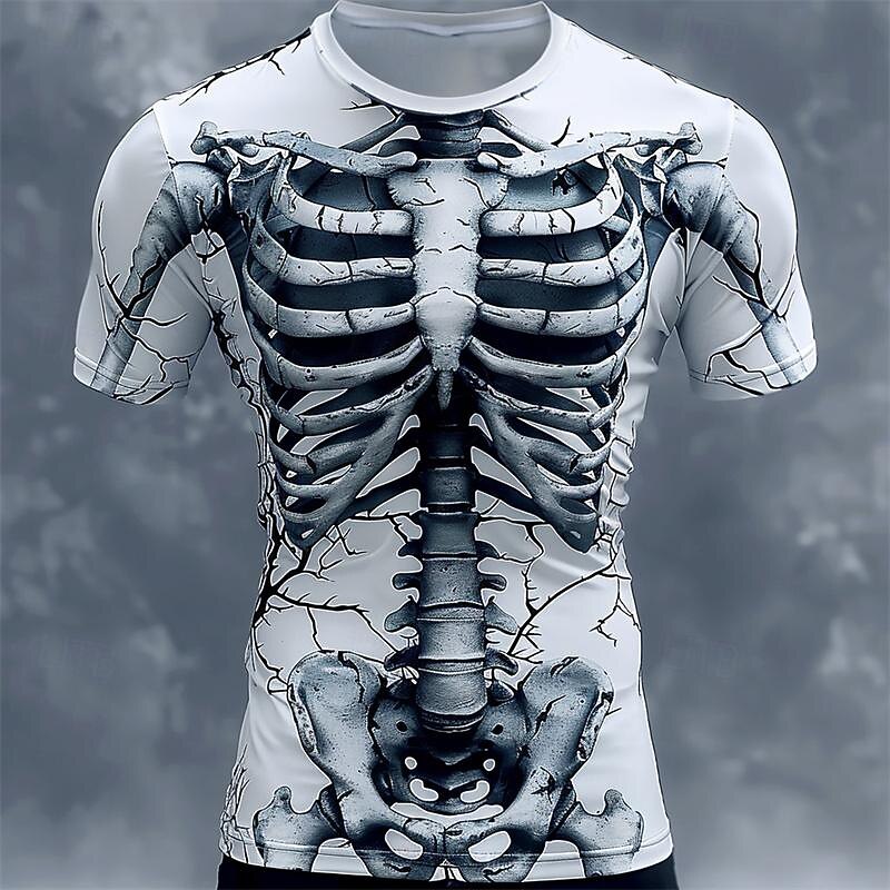 Men's Graphic Skeleton T Shirt Short Sleeve T shirt 3D Print Crew Neck Shirt Designer Retro Vintage Subculture Sports Outdoor Holiday Going out White Light Grey Dark Gray Spring & Summer Clothing4
