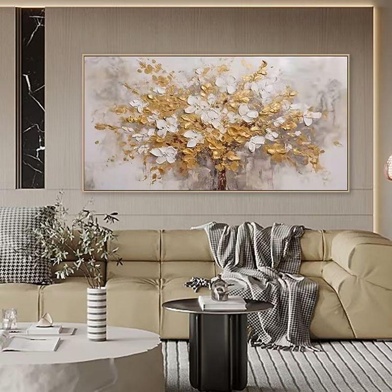 Handmade Oil Painting Canvas Wall Art Decoration Light Luxury Abstract Gold Flowers for Home Decor Rolled Frameless Unstretched Painting