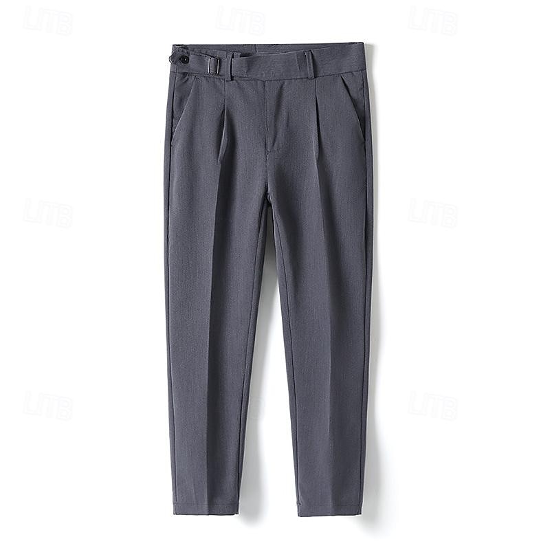 Men's Graduation Dress Pants Trousers Pleated Pants Suit Pants Pocket Straight Leg High Rise Plain Comfort Breathable Business Casual Elegant Vintage Black Khaki High Waist2