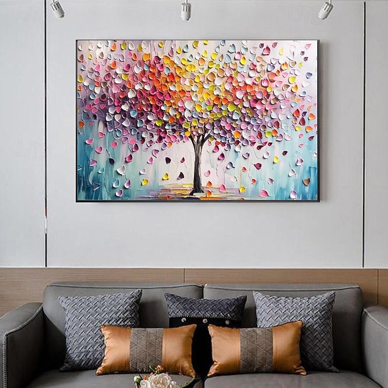 Hand Painted Colorful Tree Of Life Canvas Oil Painting Abstract Landscape Picture Artwork Knife Paintings For Living Room Bedroom Wall Decor Unframed3