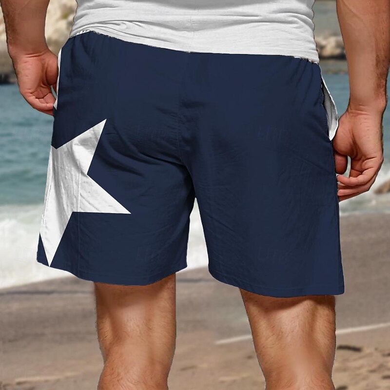 Men's Star Swim Trunks Swim Shorts Board Shorts Mid Waist Vacation Hawaiian Holiday Vacation Holiday Beach Drawstring with Mesh lining Elastic Waist Designer Clothing Apparel2