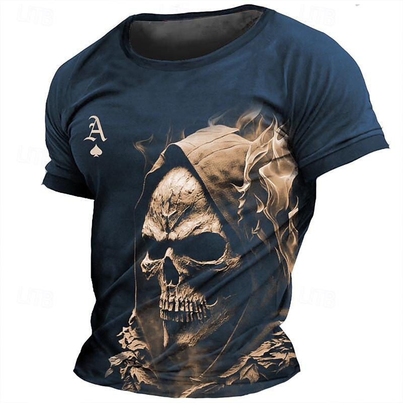 Men's Graphic Skulls T Shirt Tee Top Short Sleeve T shirt 3D Print Crew Neck Shirt Daily Designer Retro Vintage Sports Outdoor Holiday Going out Black Navy Blue Brown Spring & Summer Clothing Apparel3