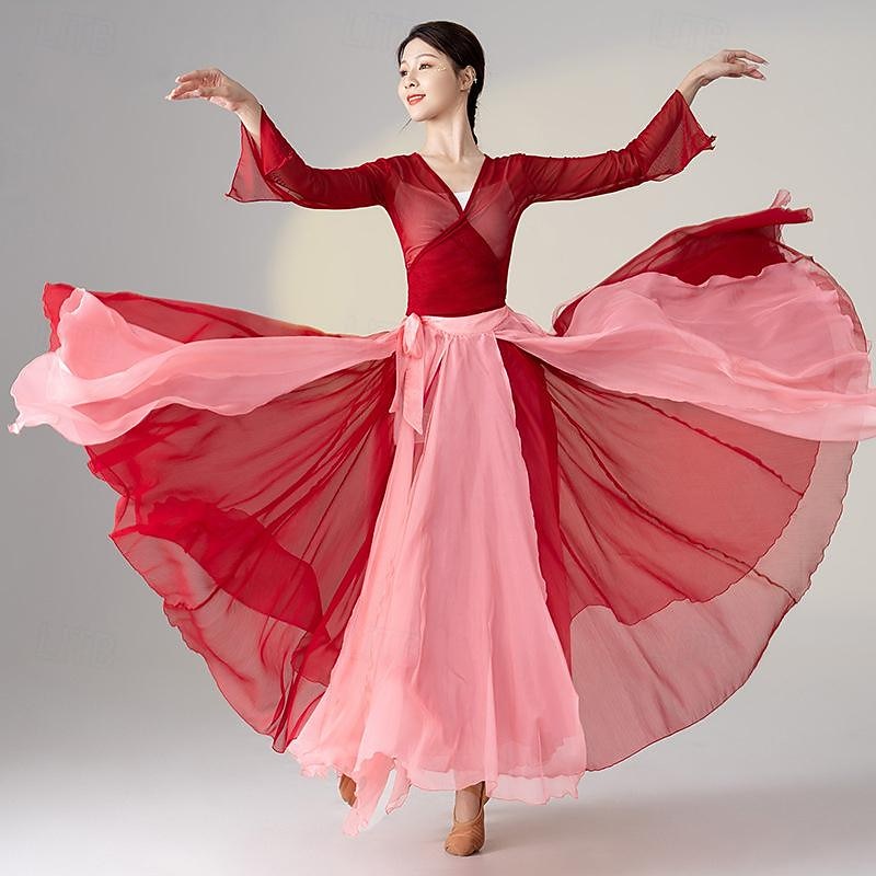 Ballroom Dance Skirts Lace Women's Performance Training Long Sleeve High Polyester