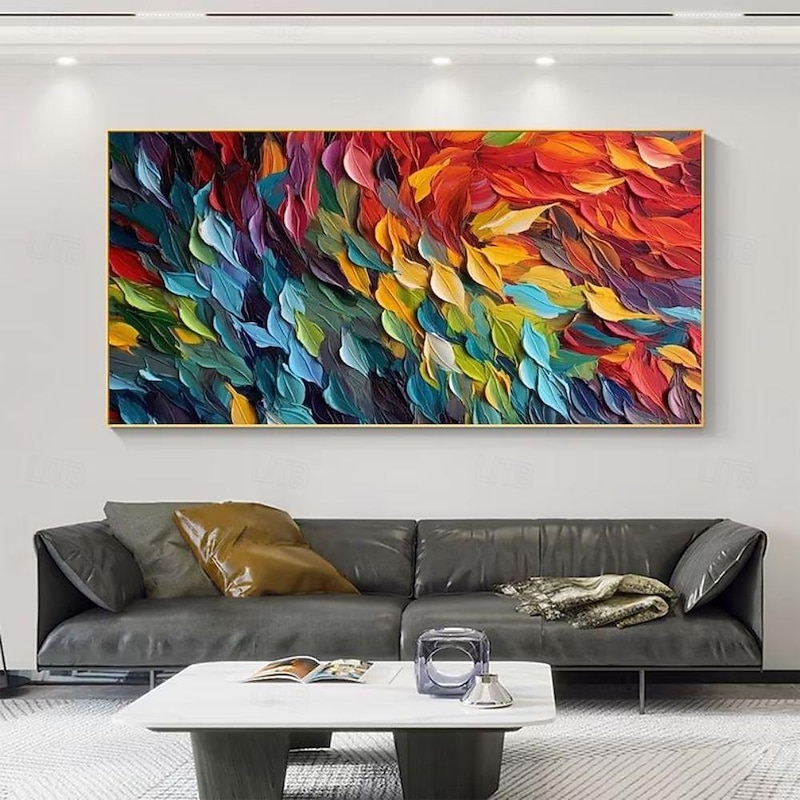Handmade Oil Painting Canvas Wall Art Decoration Modern Thick Oil Colorful Leaves Landscape for Home Decor Rolled Frameless Unstretched Painting2