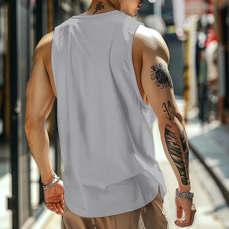 Men's Tank Top Vest Top Undershirt Sleeveless Shirt Sleeveless Crew Neck Summer Plain Fashion Designer Muscle Pocket Outdoor Going out Gym White Blue Gray Top Tee for Men 5