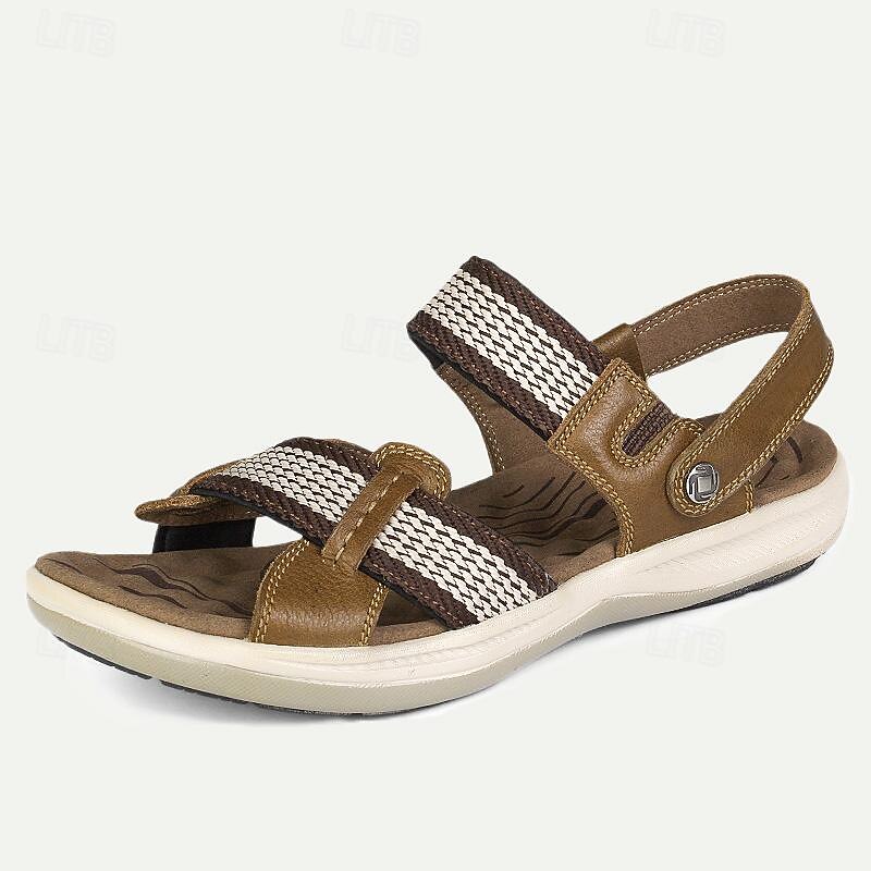 Men's Sandals Sporty Sandals Leather Italian Full-Grain Cowhide Breathable Comfortable Slip Resistant Loafer Buckle Black Brown Khaki2
