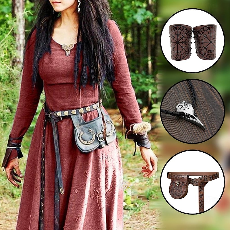 Retro Vintage Medieval Renaissance Dress Cosplay Costume Necklace Viking Outlander Ranger Archery Fancy Dress Women's Celtic Viking Halloween Carnival Masquerade Halloween LARP Ren Faire Adults' 14