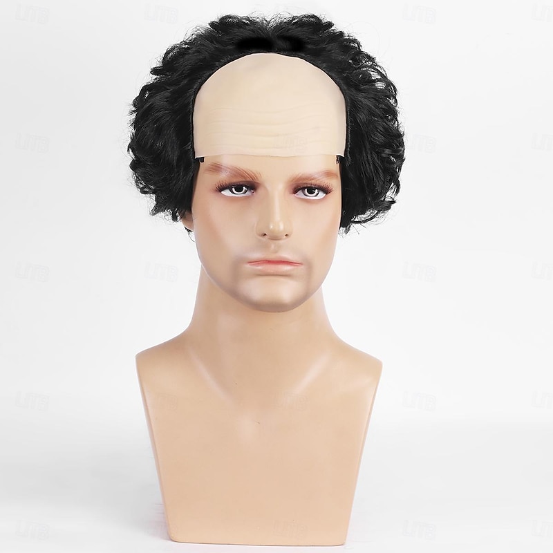 Short Brown Old Men Wig Fluffy Bald Head Wig Synthetic Cosplay Wigs Halloween Wigs2