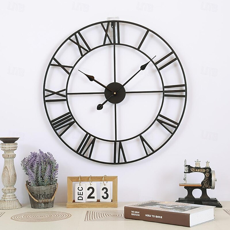 Large Wall Clocks for Home Decor Silent Non Ticking Decorative Metal Wall Clock Round Rustic Clock Battery Operated with Roman Numerals Clock for Living Room Kitchen Bedroom Office 40 50 60 70 cm2