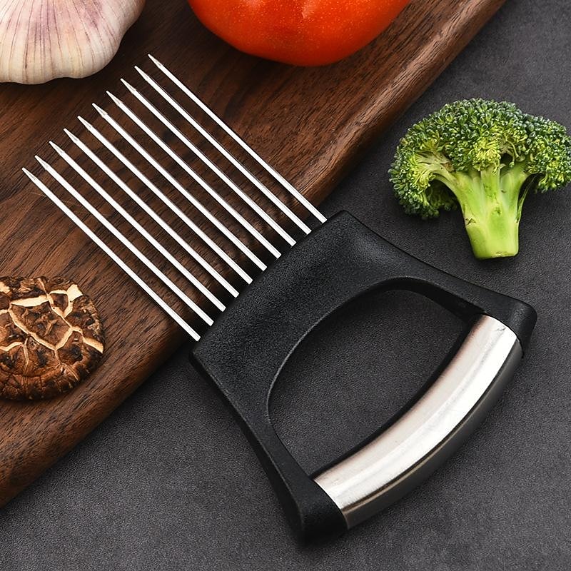 Onion Holder for Slicing, 1PCS Finger Guards for Cutting Food, Stainless Steel Onion Slicer Holder, Asanta Onion Fork Fruit and Vegetables Tools for Onion, Tomato, Potato, Carrots, Lemon, Meat2
