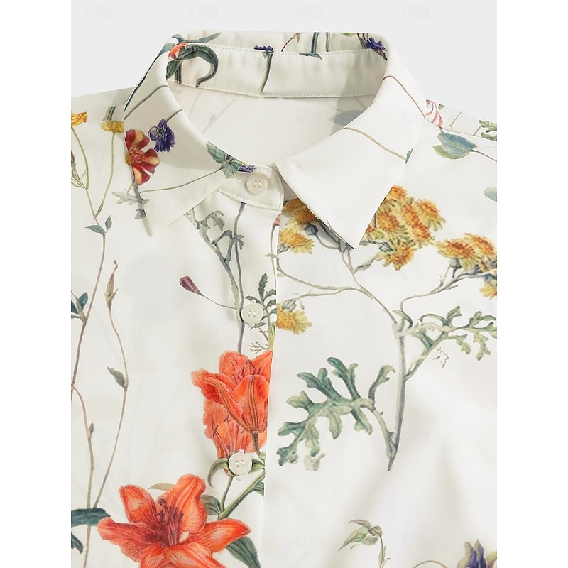 Women's Shirt Long Sleeve Button Down Blouse Fashion Streetwear Floral Buttons Print Regular Tops Shirt Collar Casual Holiday White Spring &  Fall4