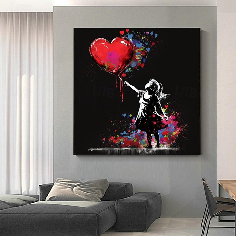 Hand Paint Banksy Art Girl With Ballon Of Heart Graffiti Art Painting Canvas Large Size Creative Art Work For Living Room Decor No Frame