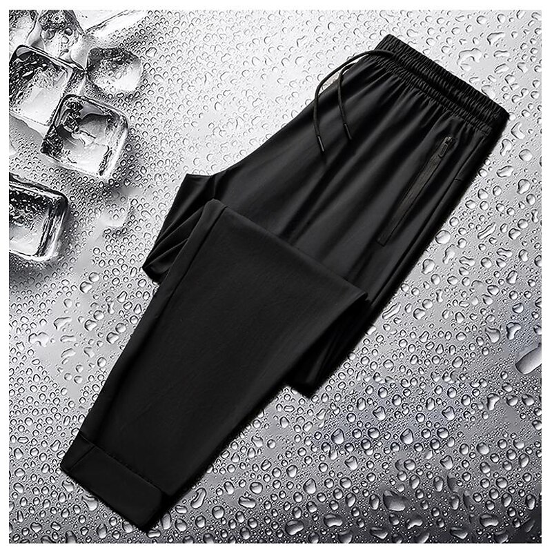 Men's Trousers Summer Pants Casual Pants Elastic Waist Zipper Pocket Solid Color Wrinkle Resistant Sports Full Length Outdoor Casual Casual Trousers Black Grey High Waist Stretchy2