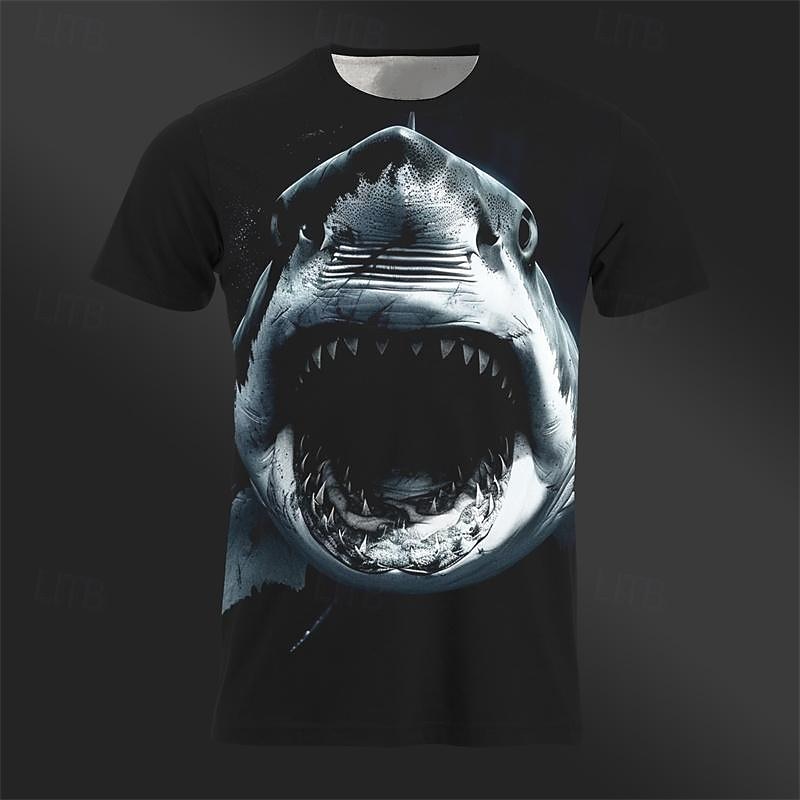 Men's Graphic Animal Shark T Shirt Tee Top Short Sleeve T shirt 3D Print Crew Neck Shirt Daily Designer Retro Vintage Sports Outdoor Holiday Going out Black Black Gray Spring & Summer Clothing Apparel3