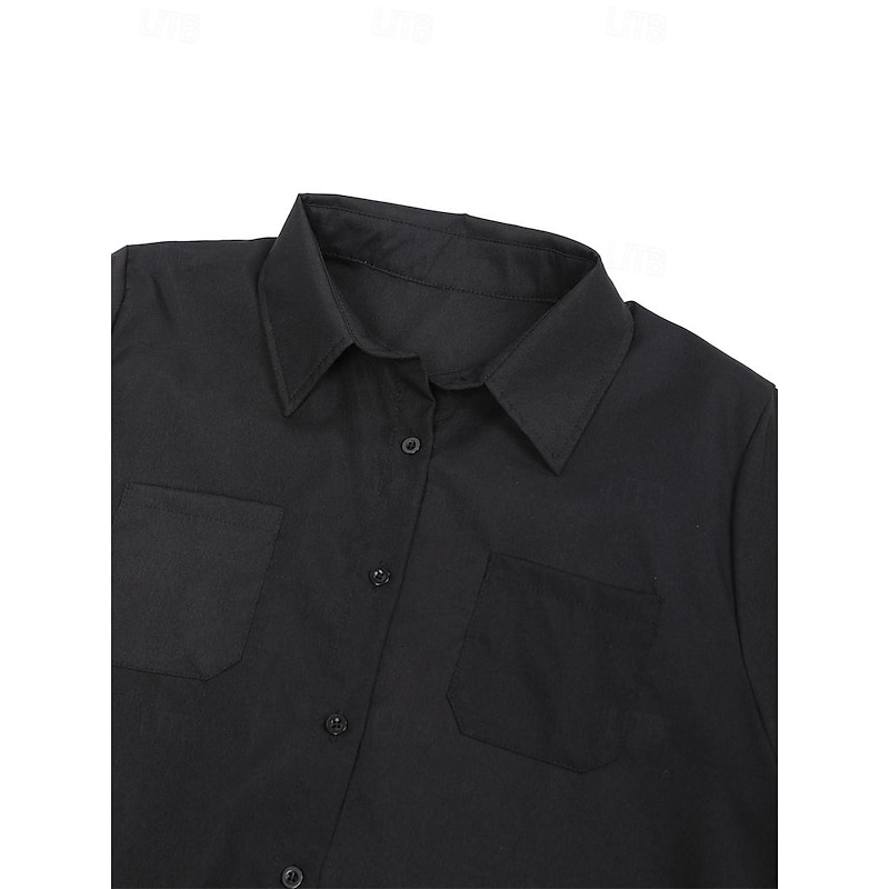 Women's Shirt Dress Casual Dress Shift Dress Pure Color Button Up Pocket Shirt Collar Midi Dress Casual Daily Long Sleeve Summer Spring4