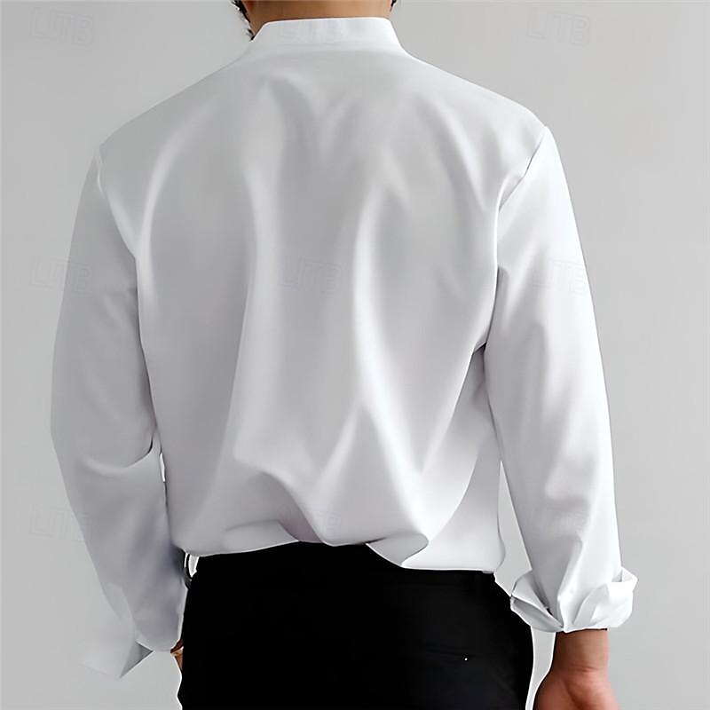 Men's Summer Shirt Button Up Shirts Ethnic Shirt Faith Outdoor Party White Long Sleeve Standing Collar Spring & Summer Clothing Apparel Print2