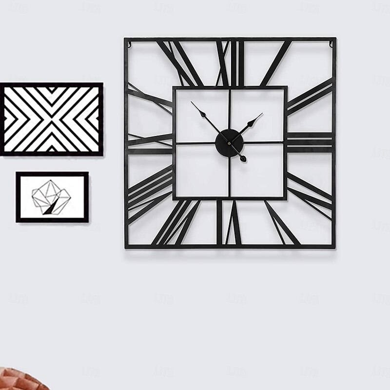 Large Wall Clock Roman Numeral Wall Clock Outdoor Garden Wall Clock Metal Square Skeleton Clock for Living Room Cafe Hotel Office Home Decor 58 cm4