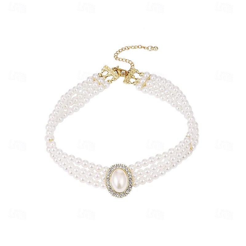 Women's Pearl Necklace Earring Set Elegant Double Strand Wedding Bridal White Crystal Accent Formal Jewelry Accessory One Size2