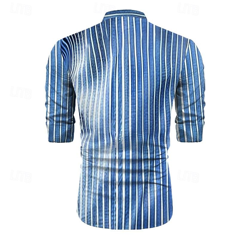 Men's Stripe Geometric Pattern Button Up Shirt Printed Shirts Long Sleeve Business Casual Street Wear to work Daily Wear Spring & Summer Turndown Print Button-Down Royal Blue Blue Gray2