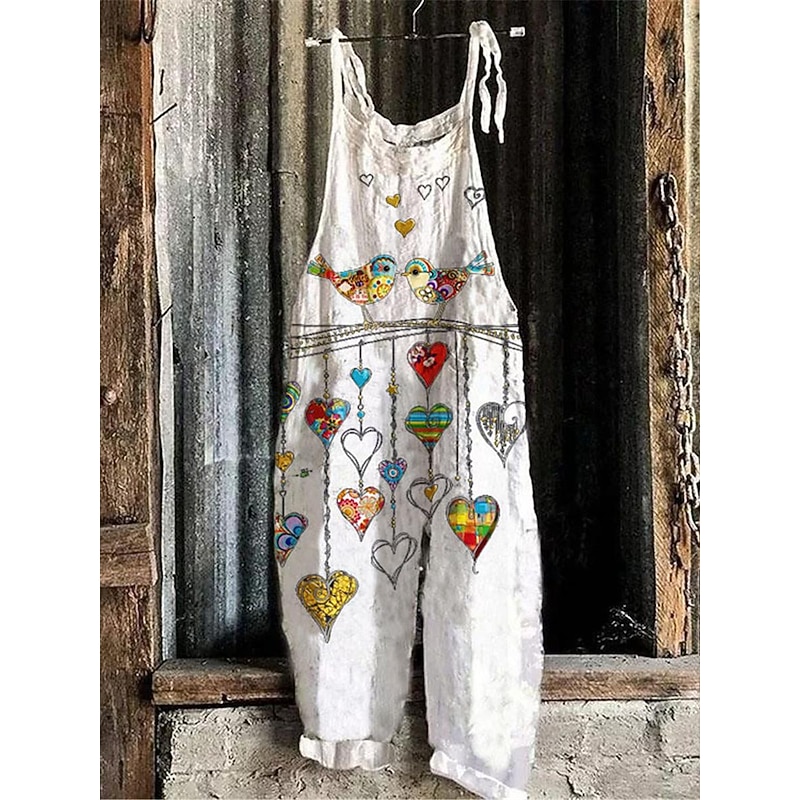 Women's Normal Dungarees Jumpsuit Streetwear Floral Sleeveless U Neck Pocket Print Street Daily Regular Fit Black White Blue Summer2