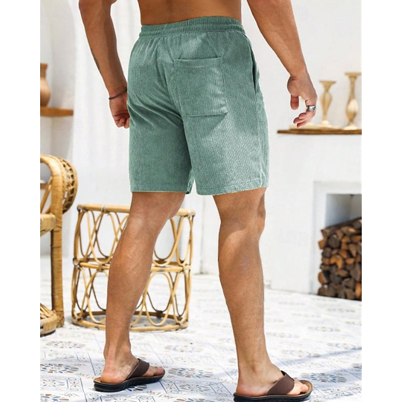 Men's Shorts Casual Shorts Corduroy Shorts Pocket Drawstring Elastic Waist Plain Comfort Short Holiday Beach Weekend Fashion Casual Black Yellow Micro-elastic4