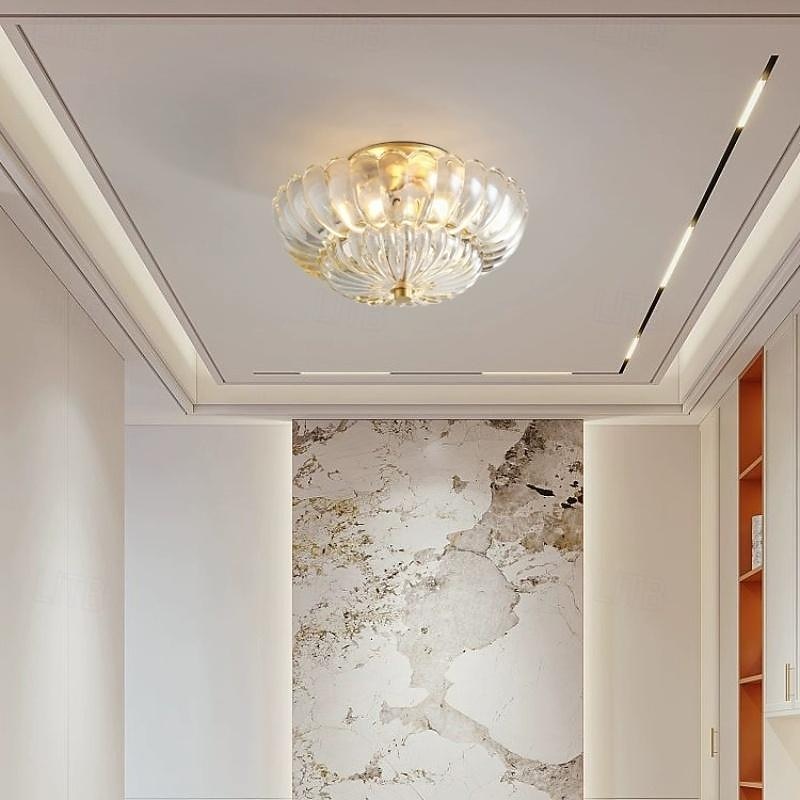 Brass Ceiling Light 30cm E14 3-Light Ceiling Light Fixture with Glass Shade Vintage Home Entryway Flush Mount Ceiling Light Bathroom Close to Ceiling Light Fixtures 110-240V