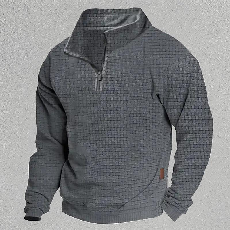 Men's Sweatshirt Quarter Zip Sweatshirt Black White Army Green Navy Blue Dark Gray Half Zip Plain Ribbed Textured Knit-texture Sports & Outdoor Daily Holiday Polyester Streetwear Basic Casual Spring