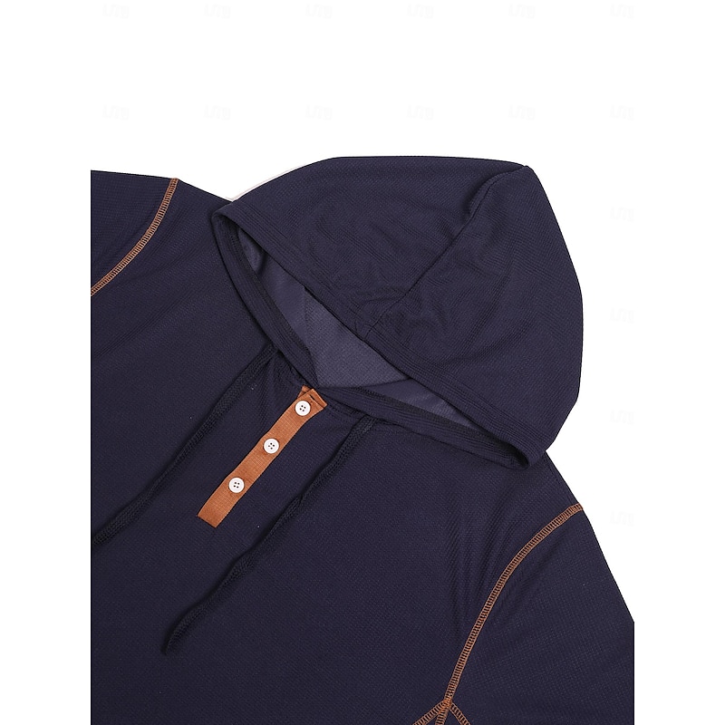 Men's T Shirt Waffle Henley Shirt Henley Shirt Tee Top Long Sleeve Henley Spring &  Fall Plain Fashion Designer Basic Patchwork Hooded Vacation Street Going out Black White Navy Blue Top Tee for Men4