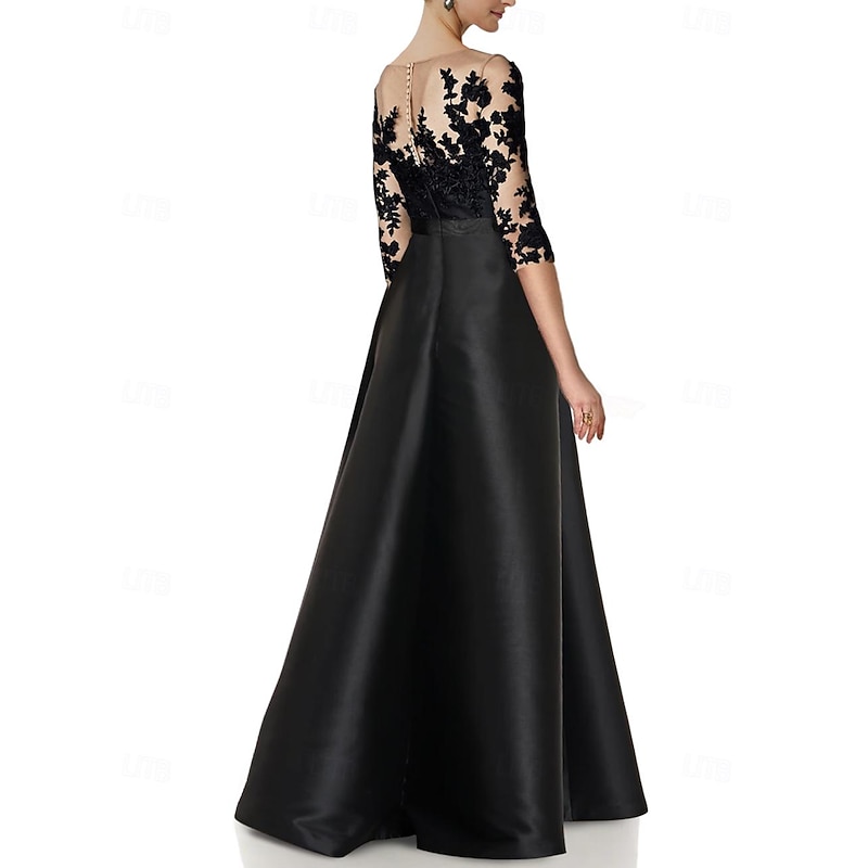 Jumpsuits Mother of the Bride  Wedding Guest Elegant Party Jewel Neck Floor Length Satin 3/4 Length Sleeve with Appliques Solid Color2