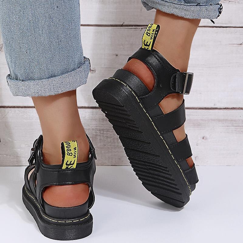 Women's Sandals Gladiator Sandals Roman Sandals Fisherman Sandals Outdoor Daily Flat Heel Open Toe Casual Minimalism Faux Leather Wine Black White3
