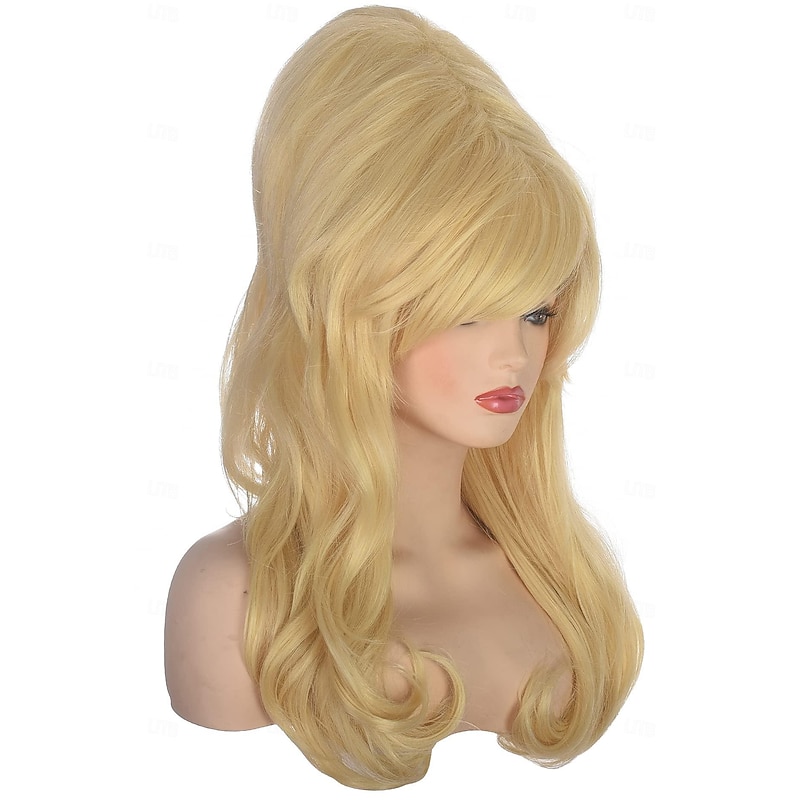 Women Blonde Beehive Wig Long Curly Wavy Bouffant Heat Resistant Synthetic Hair wigs for Womens Vintage Costume Cosplay Carnival Party Halloween Wigs3