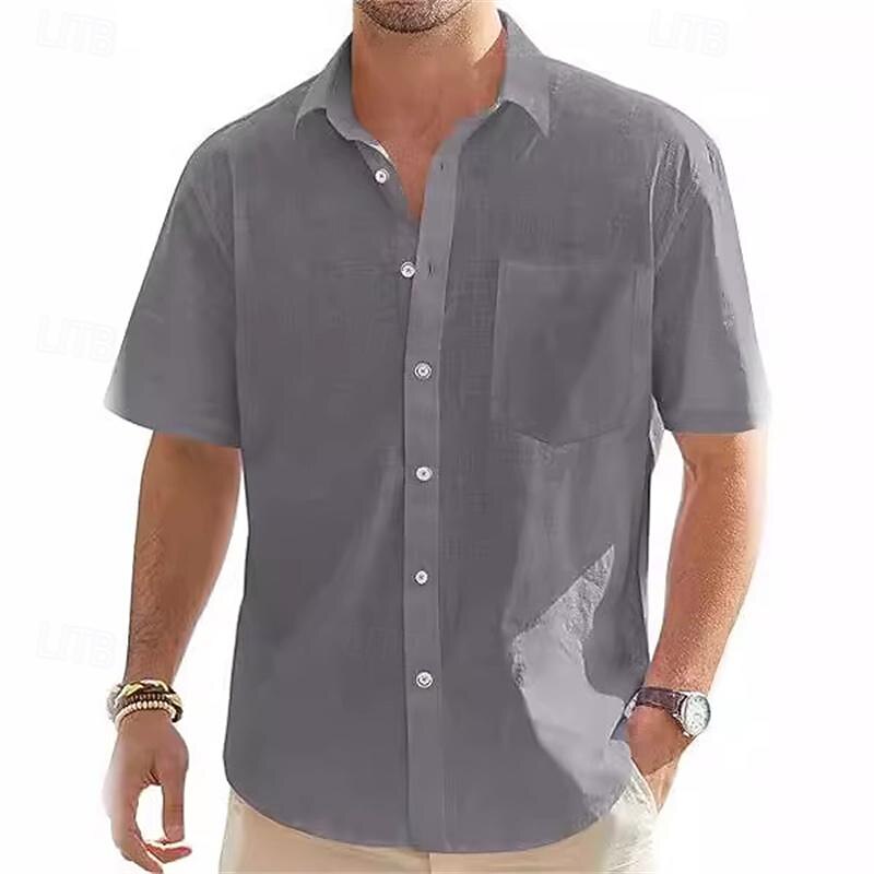 Men's Shirt Linen Shirt Summer Shirt Beach Shirt Cotton Linen Shirt Button Up Shirt Plain Vacation Holiday Black White Blue Gray Short Sleeve Turndown Summer Clothing Apparel Button-Down4