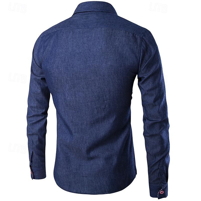 Men's Shirt Linen Shirt Cotton Linen Shirt Summer Shirt Beach Shirt Button Up Shirt Plain Hawaiian Holiday Blue Dark Blue Long Sleeve Lapel Spring &  Fall Clothing Apparel Splice3