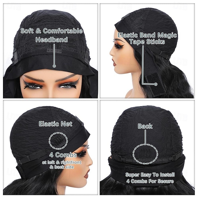 Black HeadBand Wigs for Women Long Wavy Headband Wigs 24inch Put On and Go Glueless Half Wig Loose Wave Synthetic Long Wigs for Women4