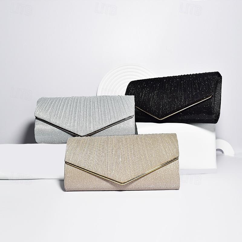 Women's Clutch Evening Bag Polyester Wedding Party Zipper Large Capacity Multi Carry Solid Color Silver Black Champagne