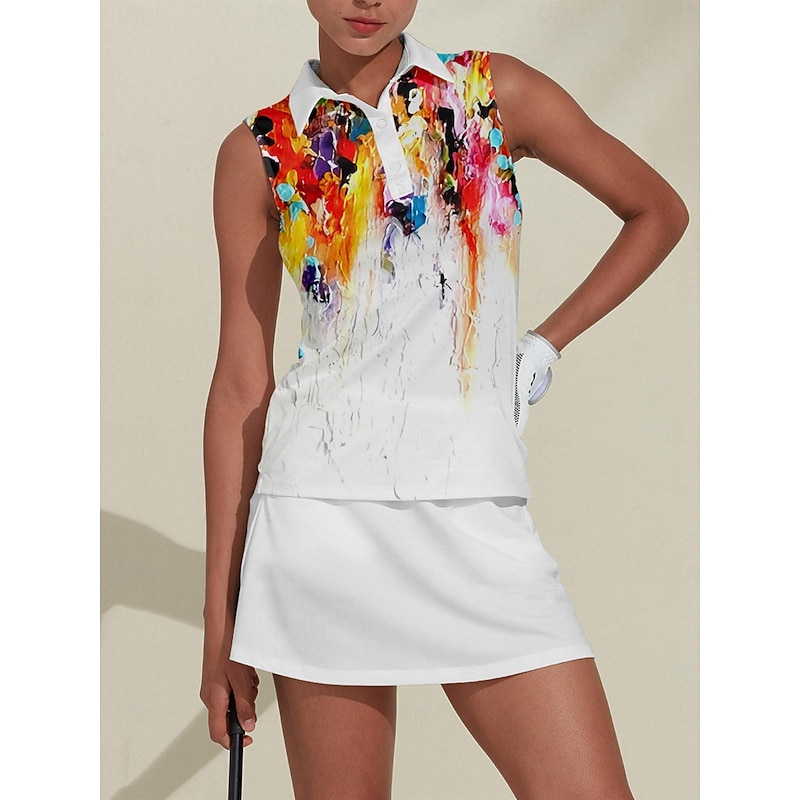 Women's Golf Polo Shirt Orange Sleeveless Sun Protection Top Ladies Golf Attire Clothes Outfits Wear Apparel4