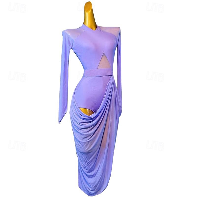 Latin Dance Dress Sashes / Ribbons Women's Girls' Performance Training Long Sleeve High Spandex Tulle2