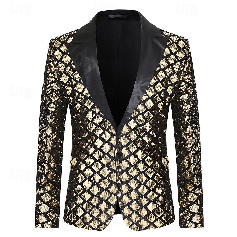 Male Blazer Wedding Party Party & Evening Pocket All Seasons Sequined Glittery Wedding Single Breasted Blazer Silver Black Royal Blue Gold3