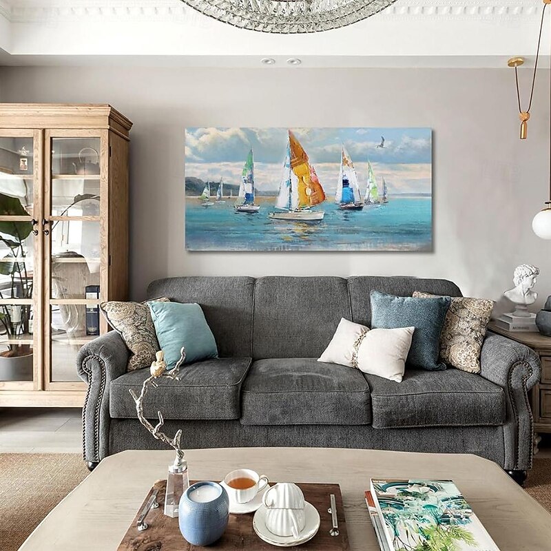 Handmade Oil Painting Canvas Wall Art Decoration Abstract Ocean Sailboat Sailing Landscape for Home Decor Rolled Frameless Unstretched Painting4