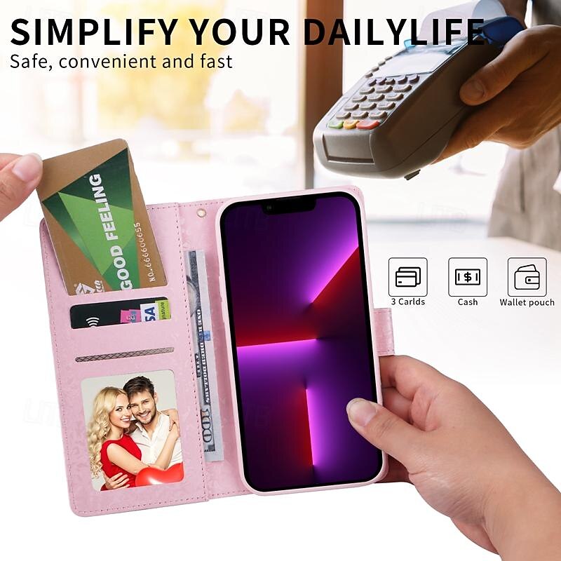 Phone Case For iPhone 17 Pro Max 17 Air 16 15 14 Pro Max Plus 13 12 11 Pro Max Mini Wallet Case Full Body Protective with Wrist Strap Kickstand Flower Floral TPU PU Leather2