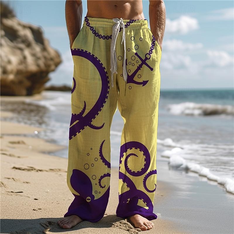 Men's Hawaiian Pants 3D Print Straight Leg Trousers Mid Waist Drawstring Elastic Waist Outdoor Street Holiday Summer Spring Fall Relaxed Fit Micro-elastic3